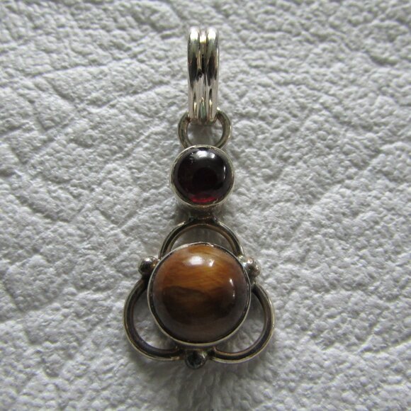 Tiger Eye and Garnet 925 Silver Pendant - Picture 2 of 5